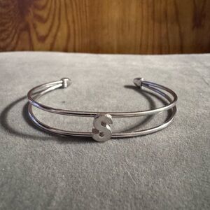 Trifari Initial Monogram “S”  Silver Tone Cuff Bracelet